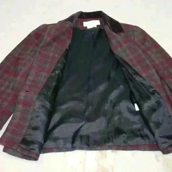 VINTAGE Crosscountry Petites Plaid Equestrian Wool Blazer Velvet Collar Women 4P - Picture 7 of 10